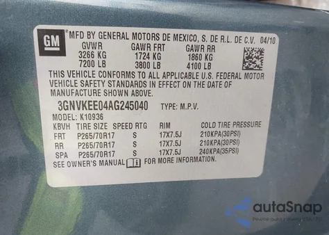 2010 Chevrolet Avalanche 1500 Ls z USA, uszkodzony, nr VIN 3GNVKEE04AG245040